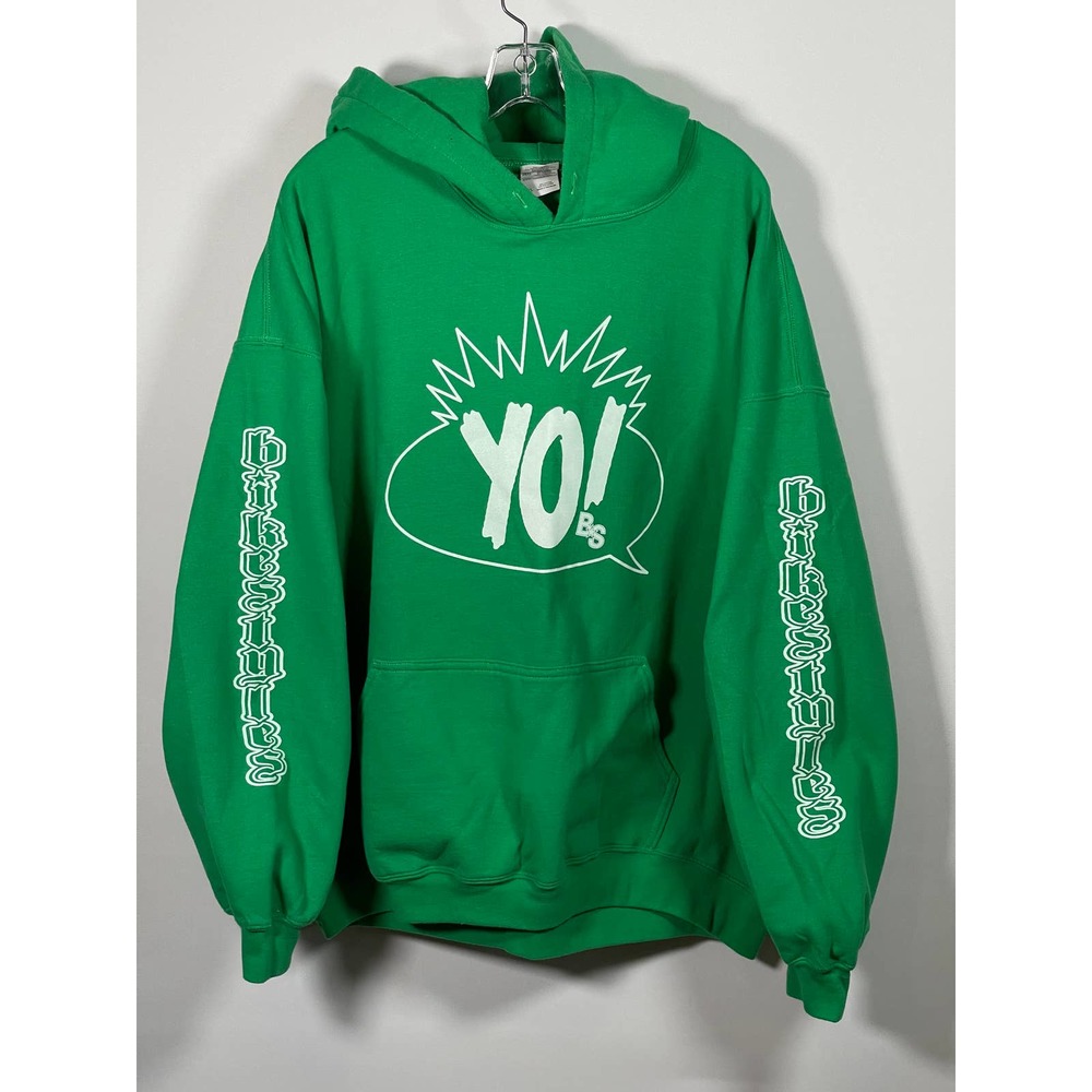 Bikestyles Yo! I do Wheelies & Run from the cops beotch green hoodie Gildan 2XL